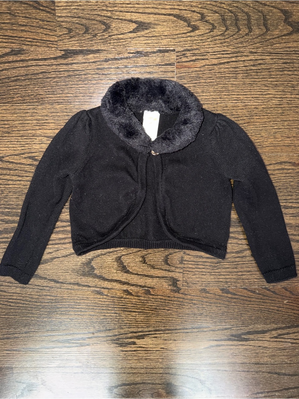 Girls Black Faux-Fur Collar Knit Bolero